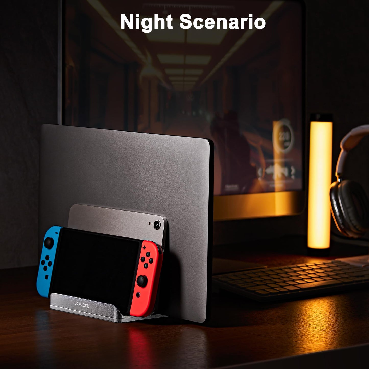 JARLINK 4-in-1 Adjustable Vertical Laptop Stand Holder, Aluminum Dual Slots Laptop Rack for Desk, Space-Saving Organizer for All MacBook, Surface, Chromebook, and Gaming Laptops (Silver)