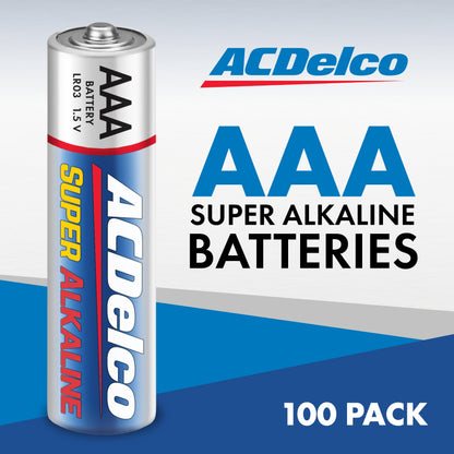 ACDelco 100-Count Triple AAA Batteries, Maximum Power Super Alkaline Battery, 10-Year Shelf Life, Reclosable Packaging