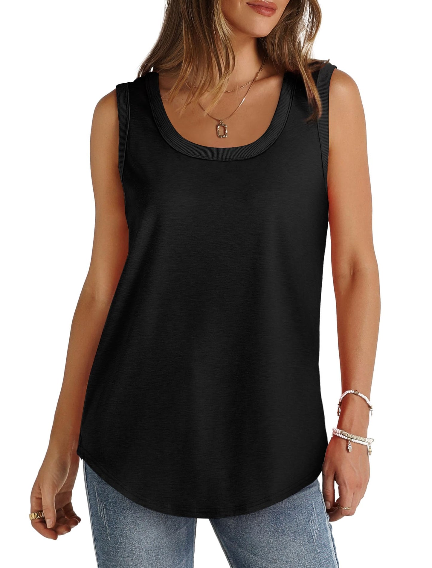 Saloogoe Womens Tank Tops Summer Trendy 2025 Spring Basic Sleeveless Tops Fashion Beach Vacation School Outfits for Teachers Clothes Cruise Black XL
