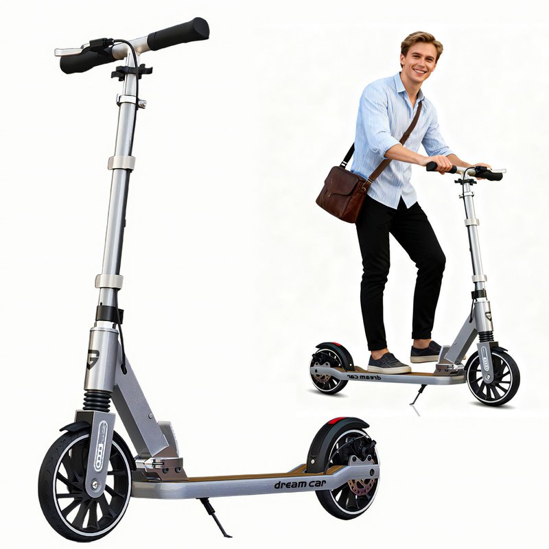 CUIOT Scooter for Kids 8-12, Teens and Adults, Folding Kick Scooter with Adjustable Height, 8IN Big Wheels Scooters W/Anti-Shock Suspension, Up to 300 Lbs, Bearing ABEC9 (Silver)