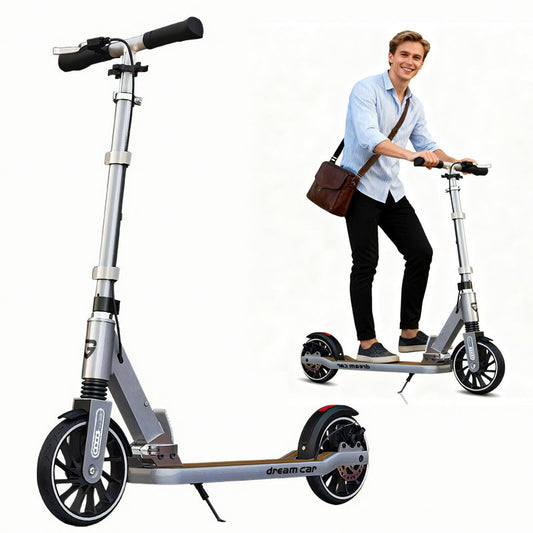 CUIOT Scooter for Kids 8-12, Teens and Adults, Folding Kick Scooter with Adjustable Height, 8IN Big Wheels Scooters W/Anti-Shock Suspension, Up to 300 Lbs, Bearing ABEC9 (Silver)