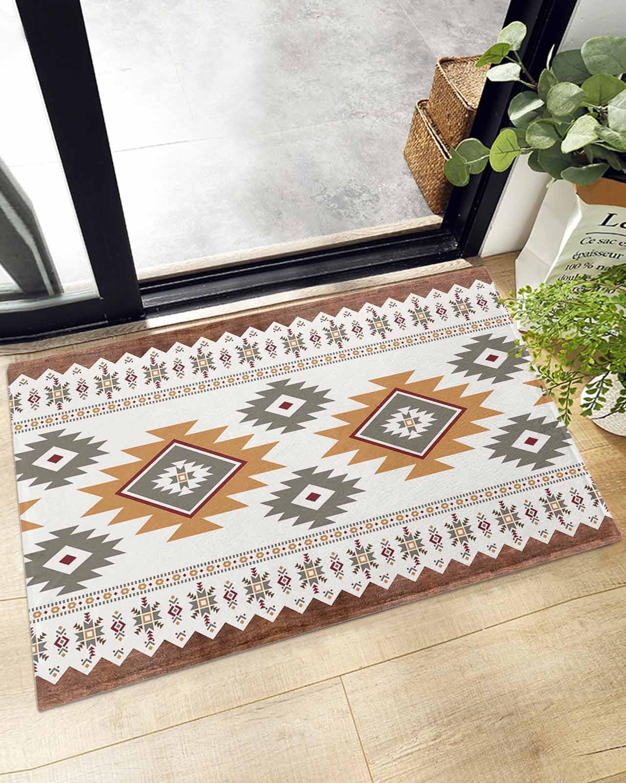Doormat Bathroom Rugs 16x24in, Aztec Boho Stripe Ethnic Style Non Slip Door Mat Soft Absorbent Bath Mat, Abstract Geometric Art Entry Mat Indoor Doormats for Bathroom Bedroom Living Room