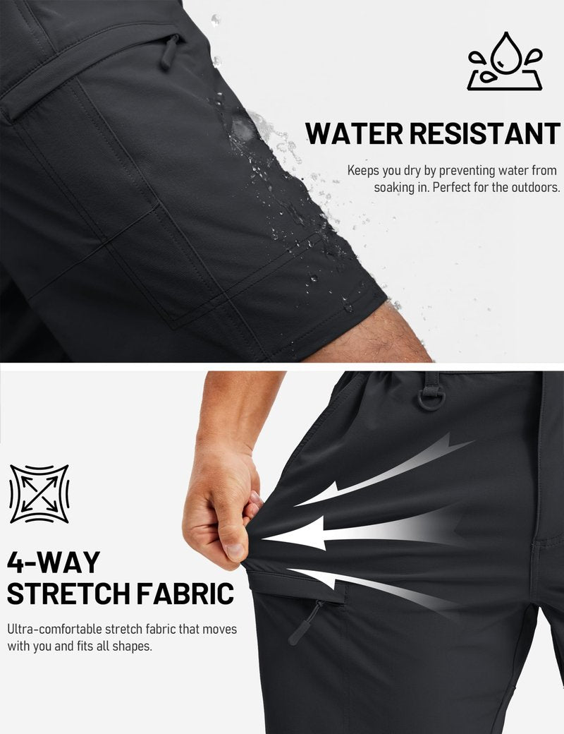 TACVASEN Men's Hiking Cargo Shorts Black Shorts with 5 Pockets D-Ring Quick Dry Lightweight Fishing Golf Casual Walking