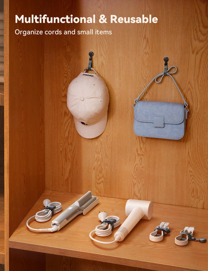 2025 Upgraded Magnetic Cable Ties with Magnets for Bundling & Cable Management– JOYROOM Reusable Silicone Cord Ties Multi-Purpose Cord Organizer Clips for Home, Office & Travel (12-Pack,Black)