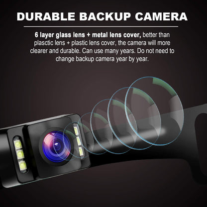 GLK Car Backup Camera HD Rear View Camera License Plate Backup Camera with Wide View Angle 6 LED Night Vision Waterproof Front & Back up Camera, Guide Line On/Off