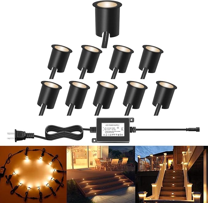 LED Recessed Deck Light Kits with Protecting Shell,LED Outdoor Landscape Lighting Warm White IP67 Waterproof,DC 12V Low Voltage for Garden,Yard,Stair,Patio,Kitchen Decoration In Ground(10pcs)
