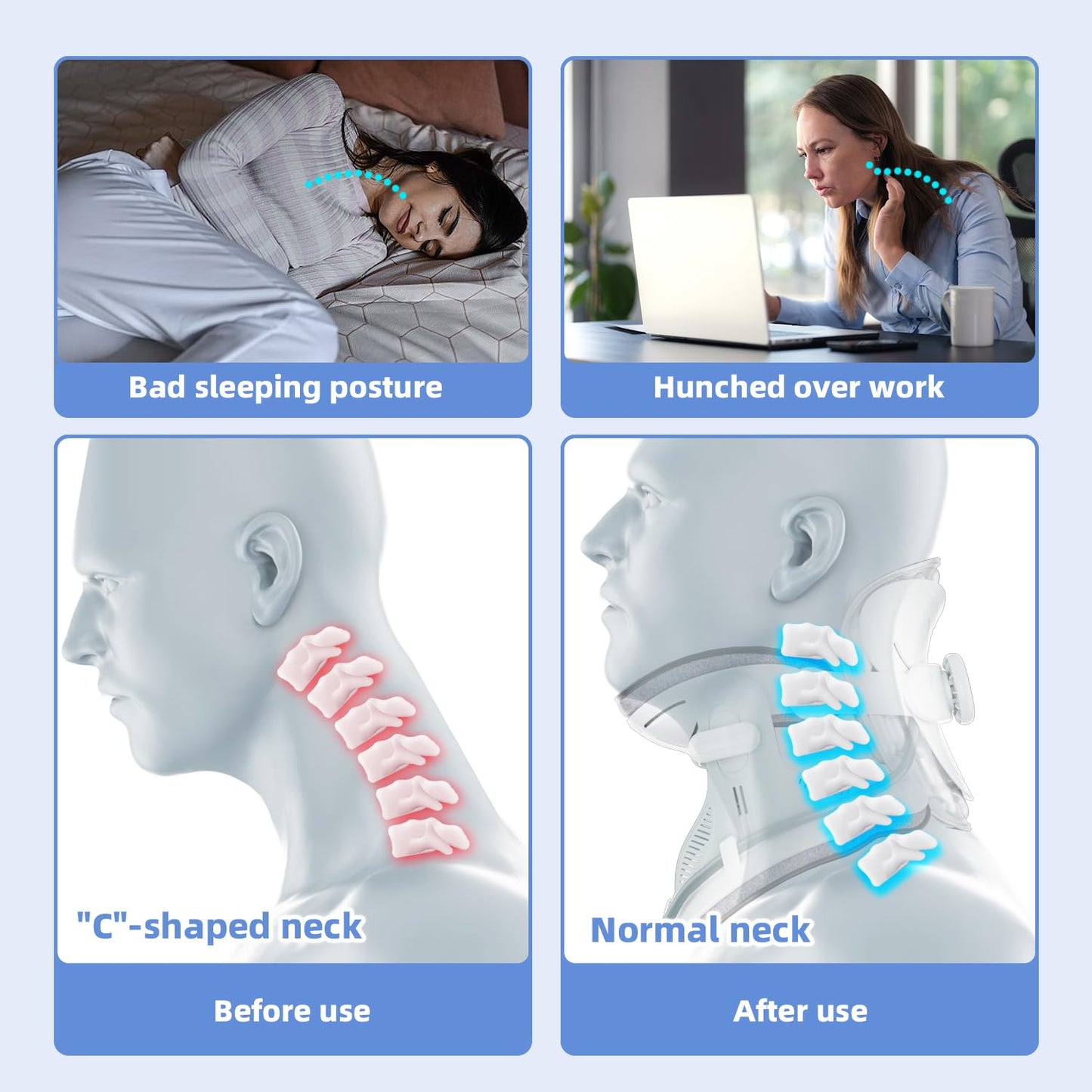 Cervical Neck Traction Device, Adjustable Neck Traction for Neck Pain Relief, 3 Power Levels & 8 Airbag Support, Home Use Neck Stretcher Device, Ergonomic Design (Blue)