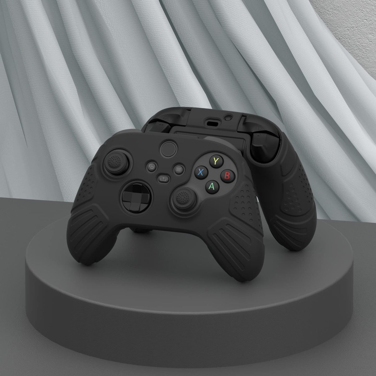 eXtremeRate PlayVital Guardian Edition Black Ergonomic Soft Anti-slip Controller Silicone Case Cover for Xbox Series X/S, Rubber Protector Skins with Joystick Caps for Xbox Core Wireless Controller