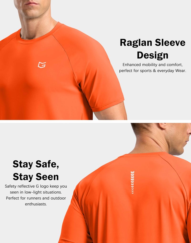 G Gradual Men's Athletic Workout T-Shirts Moisture Wicking Cooling Running Shirts Short Sleeve Performance Tee for Gym Tennis(Orange,M)