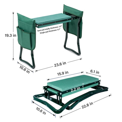 iPower Upgraded Garden Kneeler and Seat, with Sturdy Soft EVA Foam Pad, 2 Tool Pouch, Hold 330lb, Portable Foldable Kneeling Bench, for Gardening, Fishing, Camping, Green