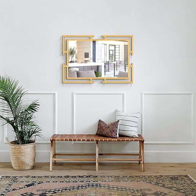 Large Decorative Wall Mirror, 24"x36" Gold Mirror for Bedroom, Tempered Mirror Wall Decor with Metal Frame for Living Room, Modern Farmhouse Mirror, Horizontal/Vertical