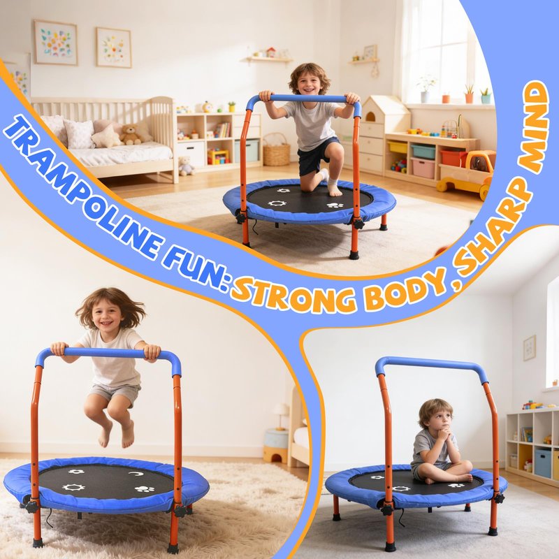 ACWARM HOME 36" Trampoline for Kids - ASTM Certified Foldable Toddler Trampoline Indoor/Outdoor, Mini Rebounder with Foam Handle, Safe Quiet Stable, Easy to Assemble, Gift for Kids