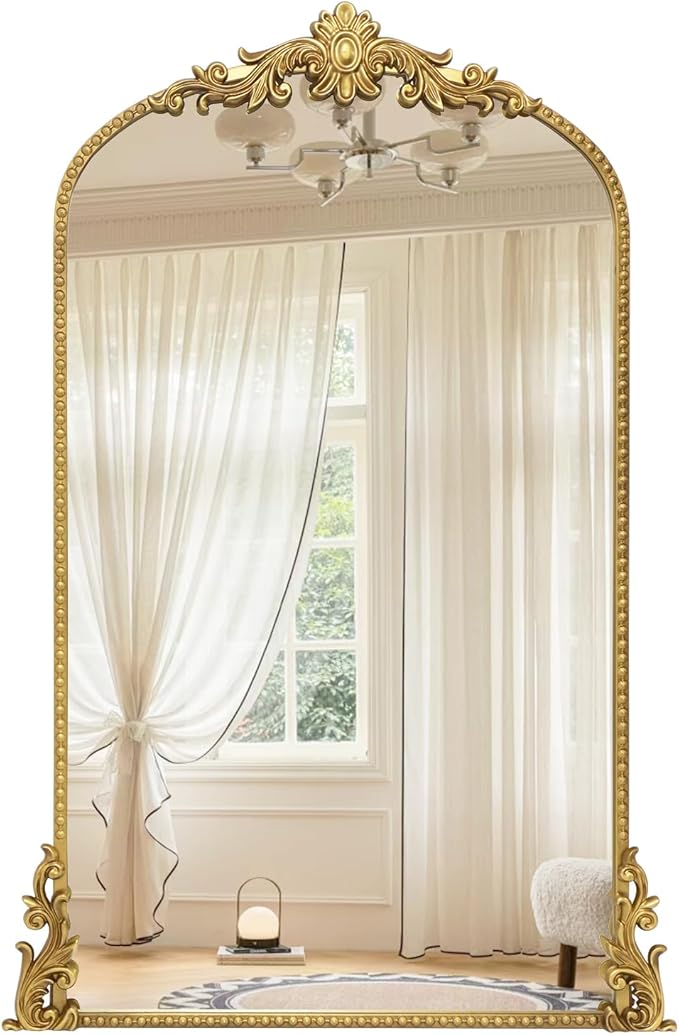 Growsun Vintage Gold Arched Mirror, 24’’x42’’ Antique Baroque Ornate Wall Mirror Decor with Full Metal Frame for Fireplace/Entryway/Living Room/Bathroom