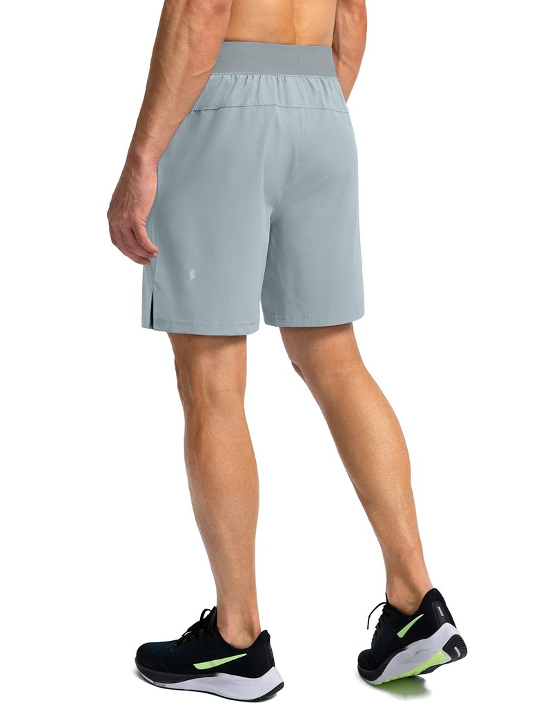 Soothfeel Men's Running Shorts with Zipper Pockets 7 Inch Lightweight Quick Dry Gym Athletic Workout Shorts for Men (Light Grey2, XXL)