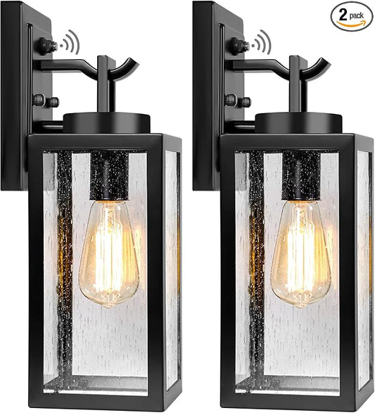 2-Pack 14'' Dusk to Dawn Outdoor Wall Light Fixtures, Exterior Lighting Fixtures Wall Mount, Waterproof Porch Lights Outdoor Wall Sconces Lanterns, Black Outside Lights for House Front Door Garage