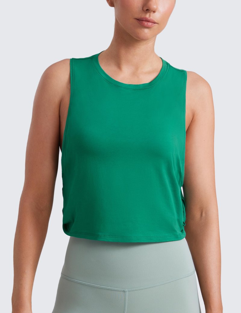 CRZ YOGA Pima Cotton Large Armhole Tank Tops for Women - Workout Sport Athletic Yoga Running Gym Loose Crop Sleeveless Shirts Cascadia Green Small