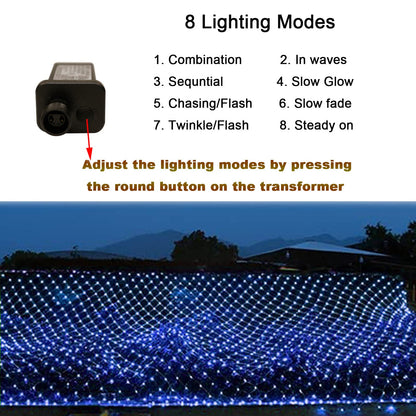 OYCBUZO 300LED Net Lights,14.8ftx5ft 8 Modes Connectable Christmas Mesh Lights, Indoor and Outdoor Fairy String Lights Plug in for Halloween Thanksgiving Bushes Xmas Tree Holiday Party Garden - Blue