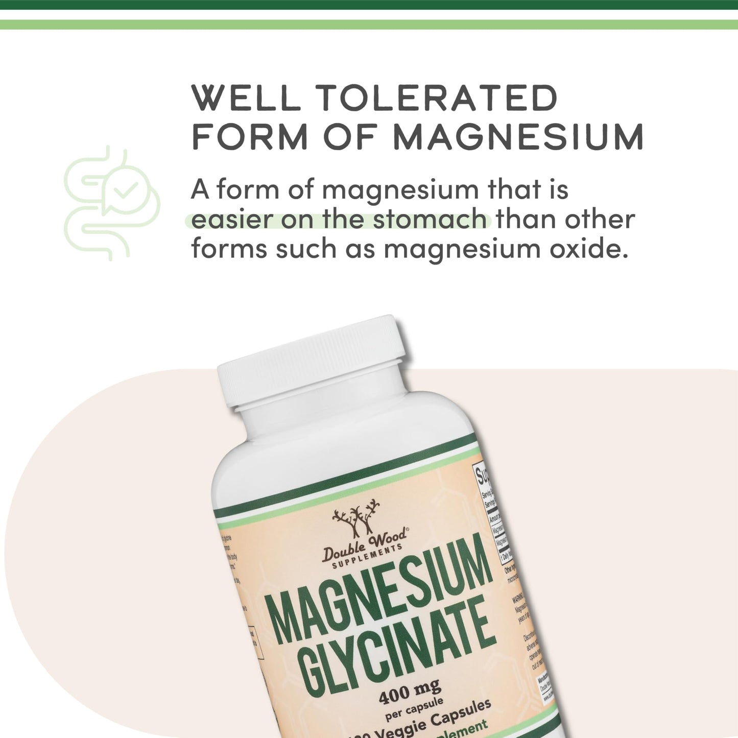 Magnesium Glycinate 400mg, 180 Capsules (Vegan Safe, Manufactured and Third Party Tested in The USA, Gluten Free, Non-GMO) High Absorption Magnesium by Double Wood Supplements