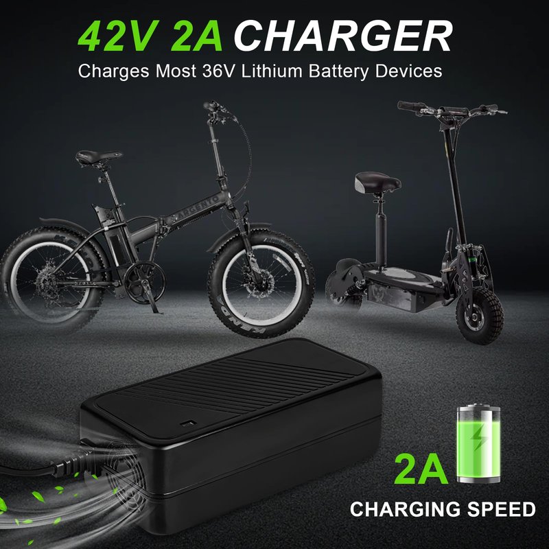 42V 2A Charger, 36V Battery Charger for 10S Battery Ebike, Efficient Fast Charging, Multiple Safety Protection, Electric Bike Fast Charger for Hiboy, Apex, XR Ultra, Pocket Mod, Sports Mod