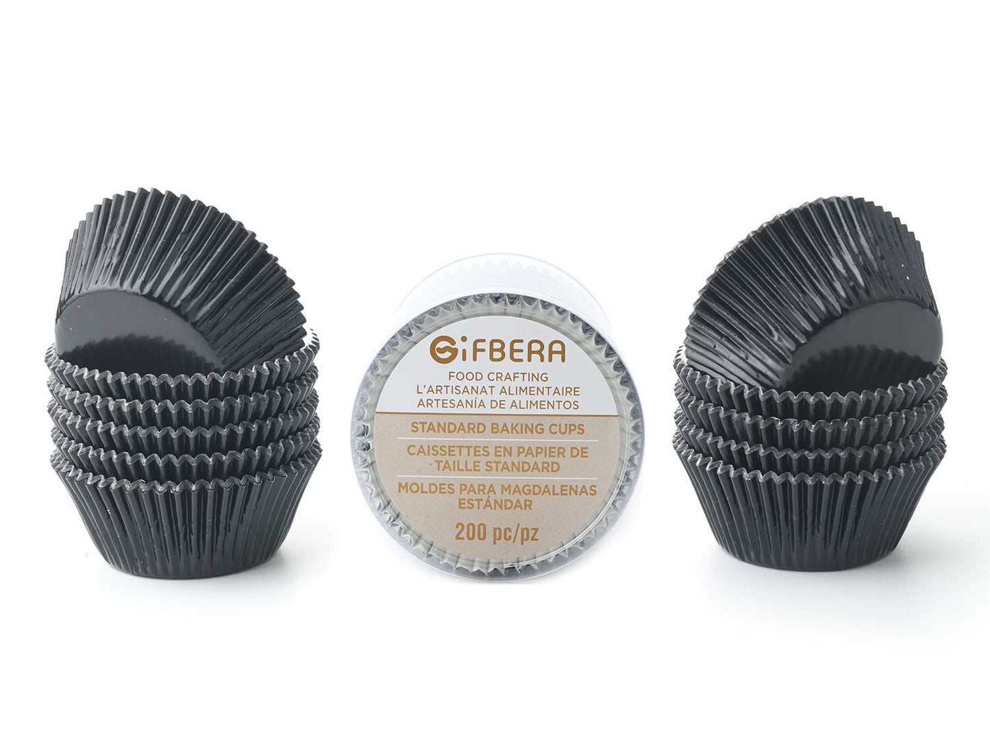 Gifbera Standard Black Foil Cupcake Liners Muffin Wrappers, 200-Count