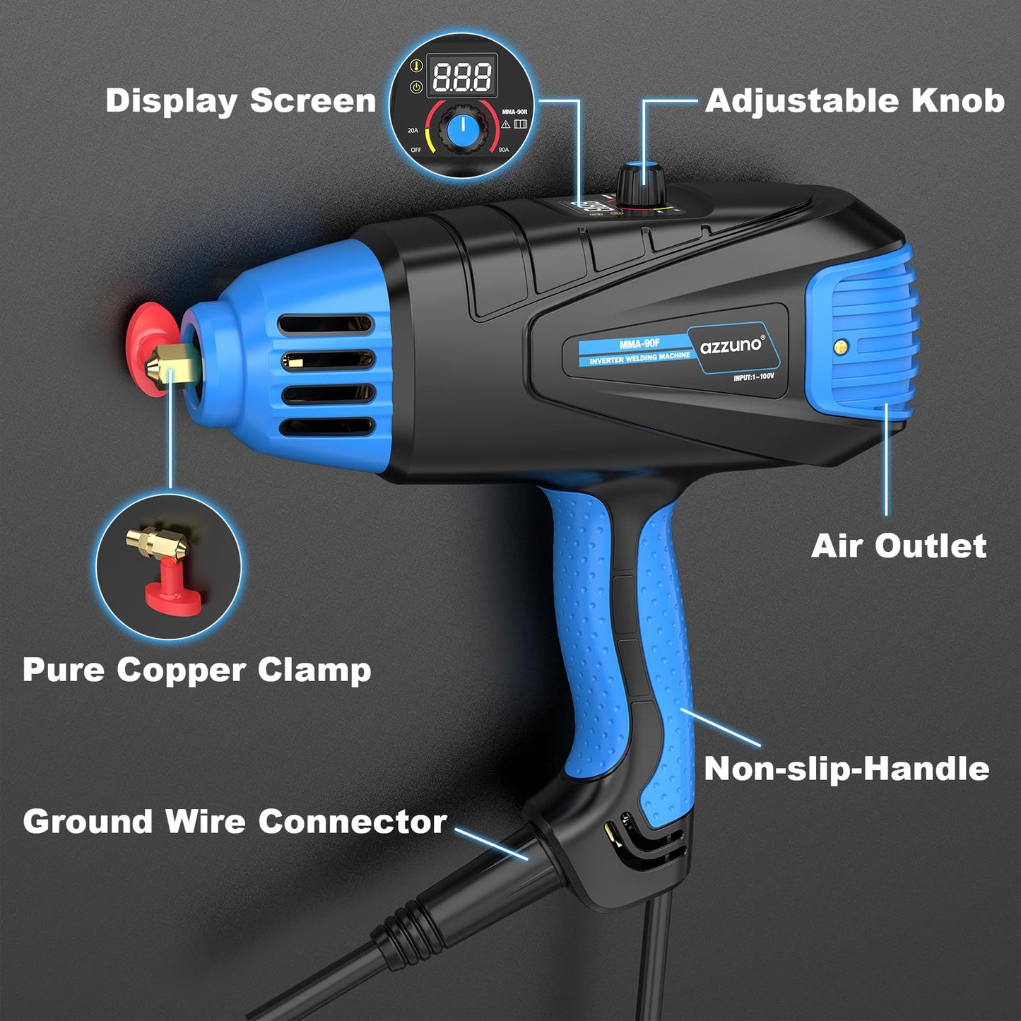 AZZUNO Handheld ARC Welding Machine 110V, 90A Portable Stick Welder Gun, Hand Held Welder Machine with IGBT Inverter Fits for 1/16''-1/8'' Electrode Rods