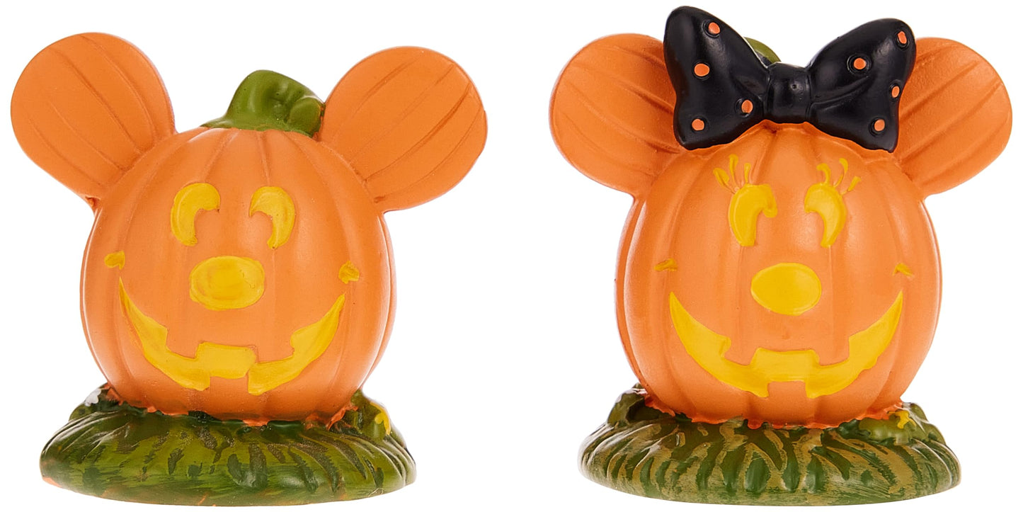 Department 56 Disney Village Halloween Accessories Pumpkintown Mickey and Minnie Mouse Topiaires Figurine Set, 1.75 Inch, Multicolor