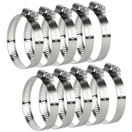 Hose Clamp, 10 Pieces 2.5 Inch Stainless Steel Hose Clamps for 1 1/2 Inch to 2 1/2 Inch Hose Pipe Large Adjustable Worm Gear Hose Clamp Assortment Kit for Automotive Radiator Fuel Line Mechanical