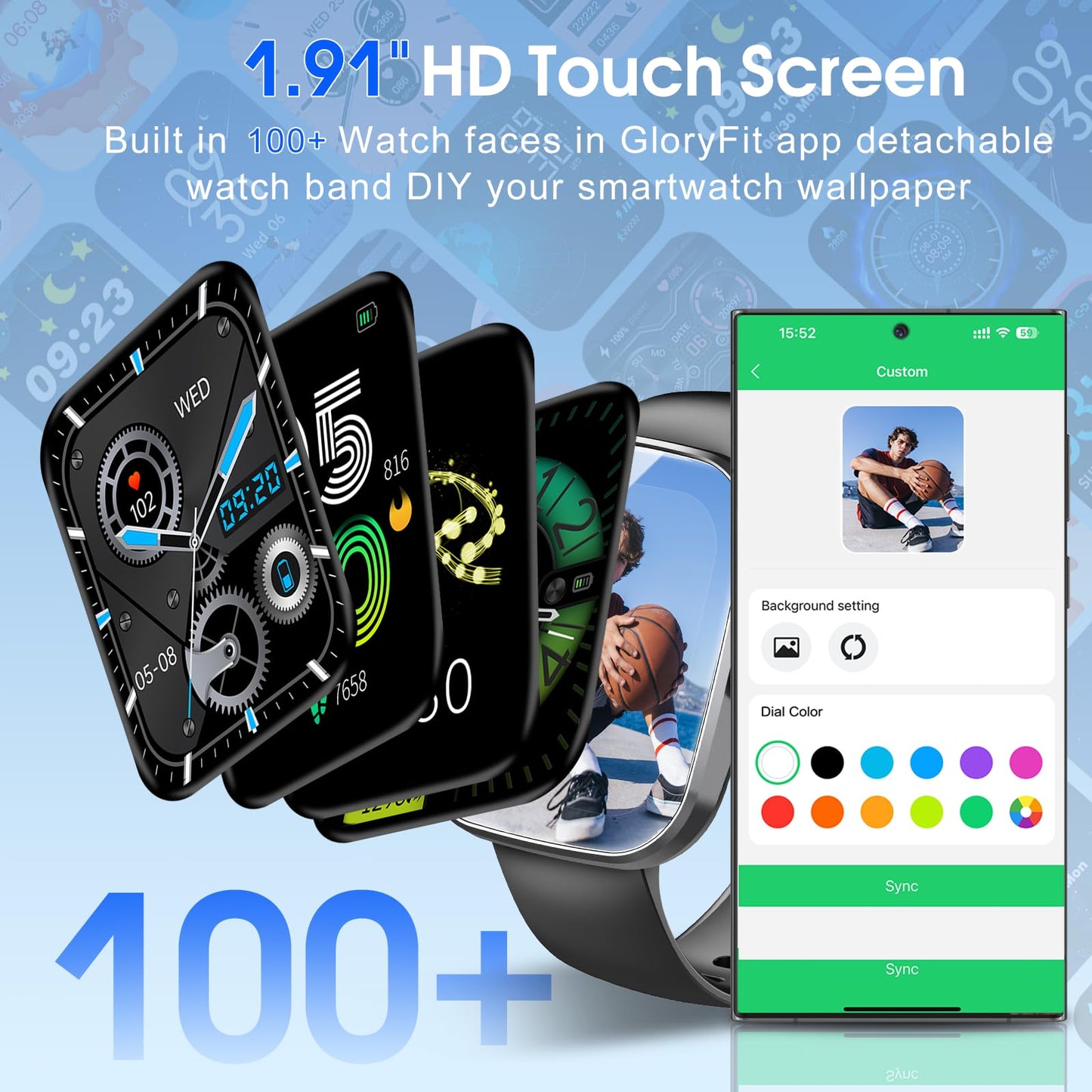 1.91" HD Screen Smartwatch for Men Women(Answer/Make Call), Fitness Watch with Heart Rate/Sleep Monitor/Steps Monitor, IP68 Waterproof Activity Trackers, Black