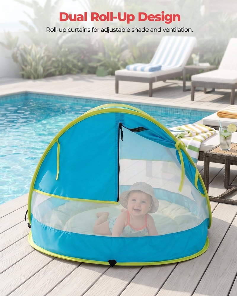 Portable Baby Beach Tent - UPF 50+ Sun Shelter with Mosquito Net | Ideal Pop-Up Kids Travel Tent with Carry Bag & 2 Stakes
