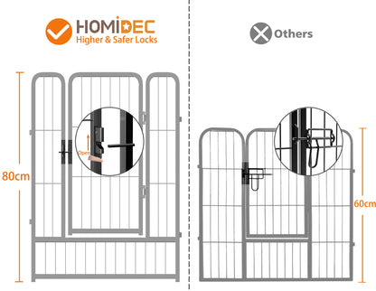 HOMIDEC Dog Pen, 8 Panel Puppy Pen with Door, High 80cm Indoor/Outdoor Pet Exercise Playpen, Portable Detachable Animal Run Enclosures for Dogs, Puppies, Cats, Rabbits and Other Animals (Black)