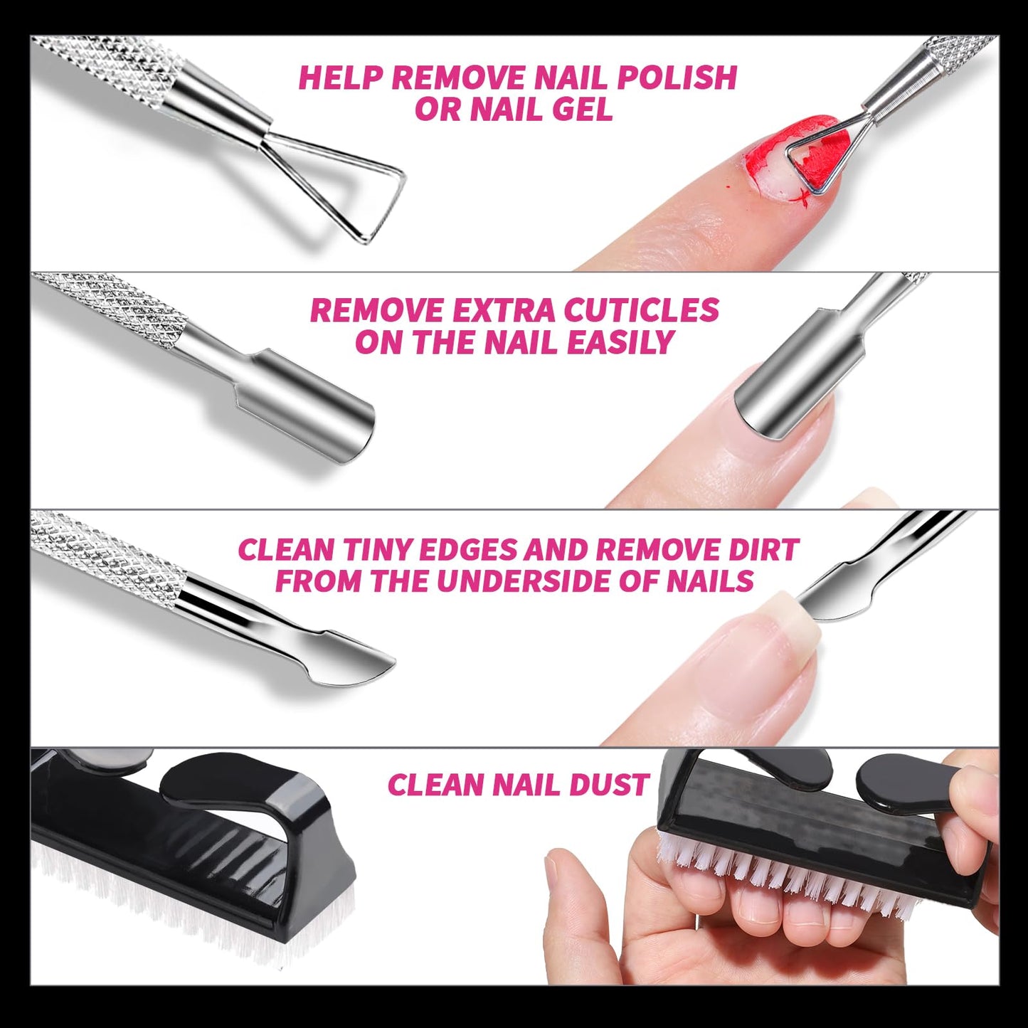 FANDAMEI Nail Polish Gel Remover Tools Kit with Nail Clips, 100ml Nail Polish Remover Bottle, 500 Nail Remover Cotton Pad, Nail Brush, Cuticle Pusher/Peeler, 100/180 Nail File,Buffer Block