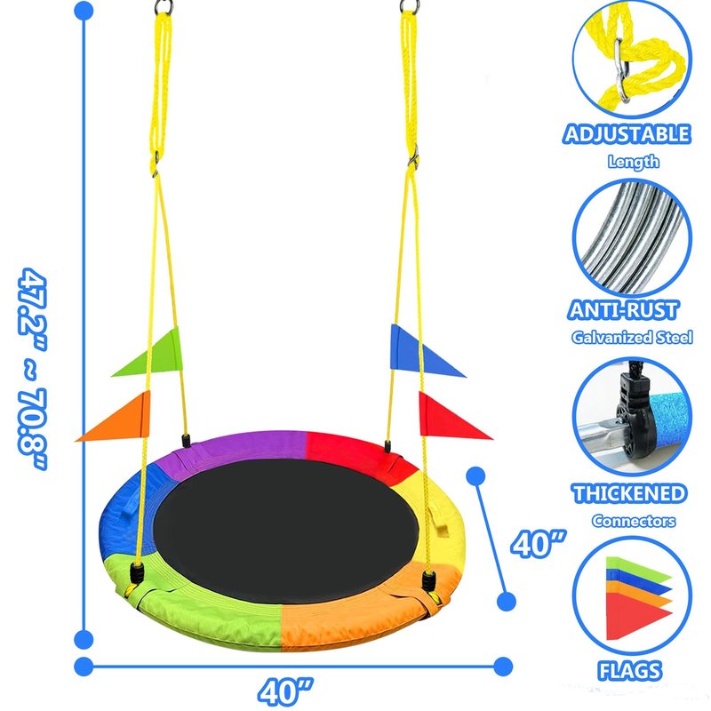 GVDV 40" Saucer Tree Swing, 750Lb Heavy Duty Capacity with Adjustable Hanging Straps, Multi-Strand Ropes & 360° Swivel, Indoor Outdoor Kids Swing for Backyard, Playground & Camping Gift
