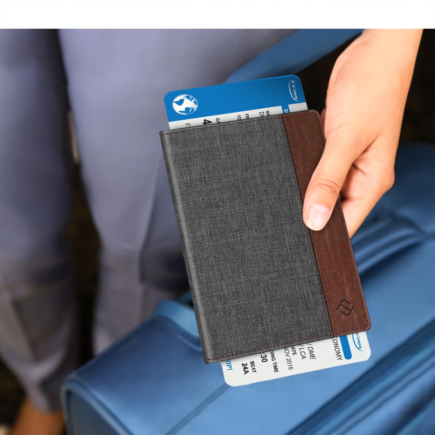 Fintie Passport Holder, Slim Travel Wallet RFID Blocking Card Case Cover Passport Cover Protector Essentials with Credit Card Slots for Women/Men, Denim Charcoal Brown