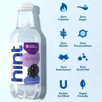 Hint Bottled Water, Blackberry and Cherry- Purified Flavored Water with Zero Calories, Sugar Free, Natural Flavors - 16 Fl Oz (Pack of 24)