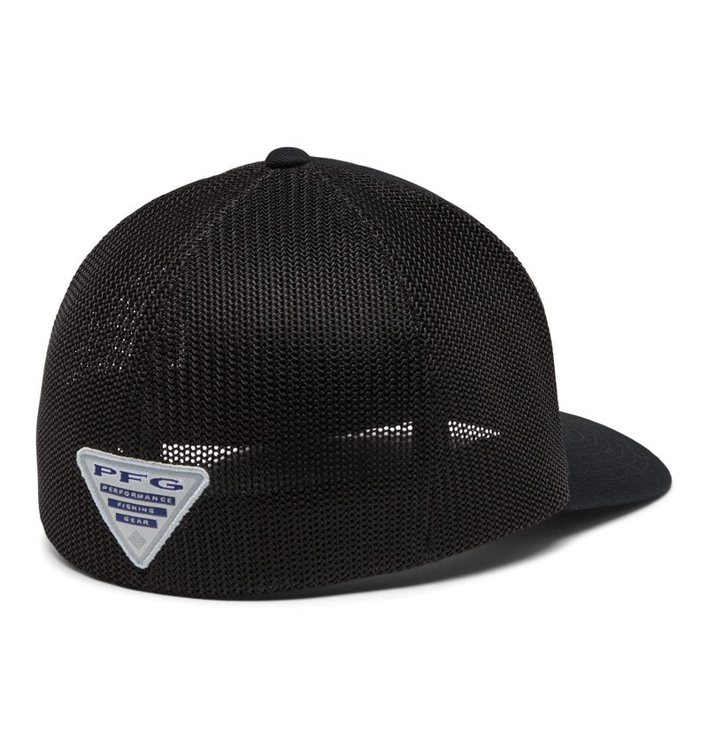 Columbia PFG Flag Mesh Ball Cap-High Crown, Black/Black/Texas Fish, Large/X-Large
