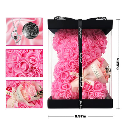 Valentines Day Gifts for Her Rose Bear for Women, Artificial Rose Teddy Bear Birthday Bouquet, Mother's Day Rose Gift, Perfect for Wife, Mom, Grandma (Rose Red)