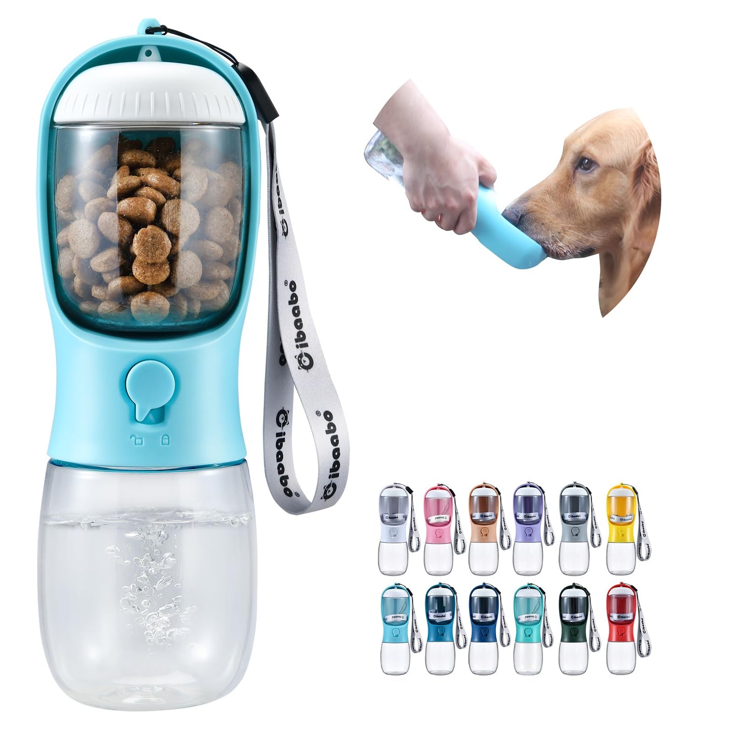 Cibaabo Dog Water Bottle with Food Container, Travel Puppy Water Bowl, Portable Pet Dispenser, Cat Walking and Hiking Dog Gift