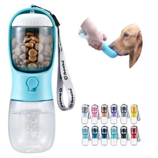 Cibaabo Dog Water Bottle with Food Container, Travel Puppy Water Bowl, Portable Pet Dispenser, Cat Walking and Hiking Dog Gift