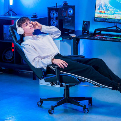 GTRACING Gaming Chair with Footrest, Ergonomic Computer Game Desk Chair, Recline Gaming Chair Seat Height Adjustment, Swivel Rocker with Headrest and Lumbar (Blue)