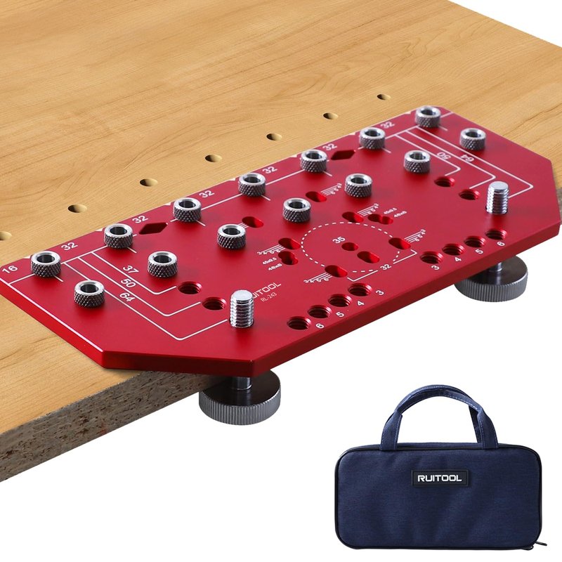 RUITOOL Shelf Pin Jig and Hinge Jig Two-in-One, Self-contained Clamping Function All Metal Shelf Pin Drilling Jig with 1/4" and 5mm Drill Bits, Shelf Jig and Cabinet Hardware Jig Tool Drill Guide