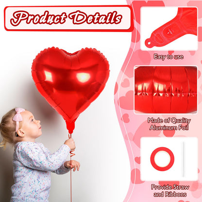 12 Pcs Red Heart Balloons,18 Inch Heart Foil Balloons Love Balloon Valentine Balloon for Birthday Party Wedding Engagement Party Baby Shower Valentine Day Decorations (red)