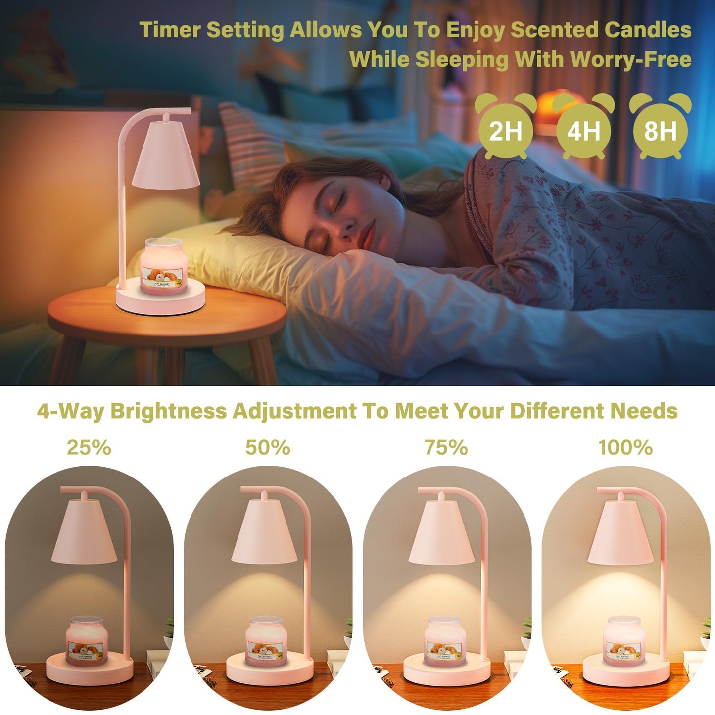 Hong-in Pink Candle Warmer Lamp - with Timer & Dimmer, Cozy Christmas Gift for Women Mom, Modern Home Decor House Warming Gifts Wax Melt Warmer for Scented Jar Candles