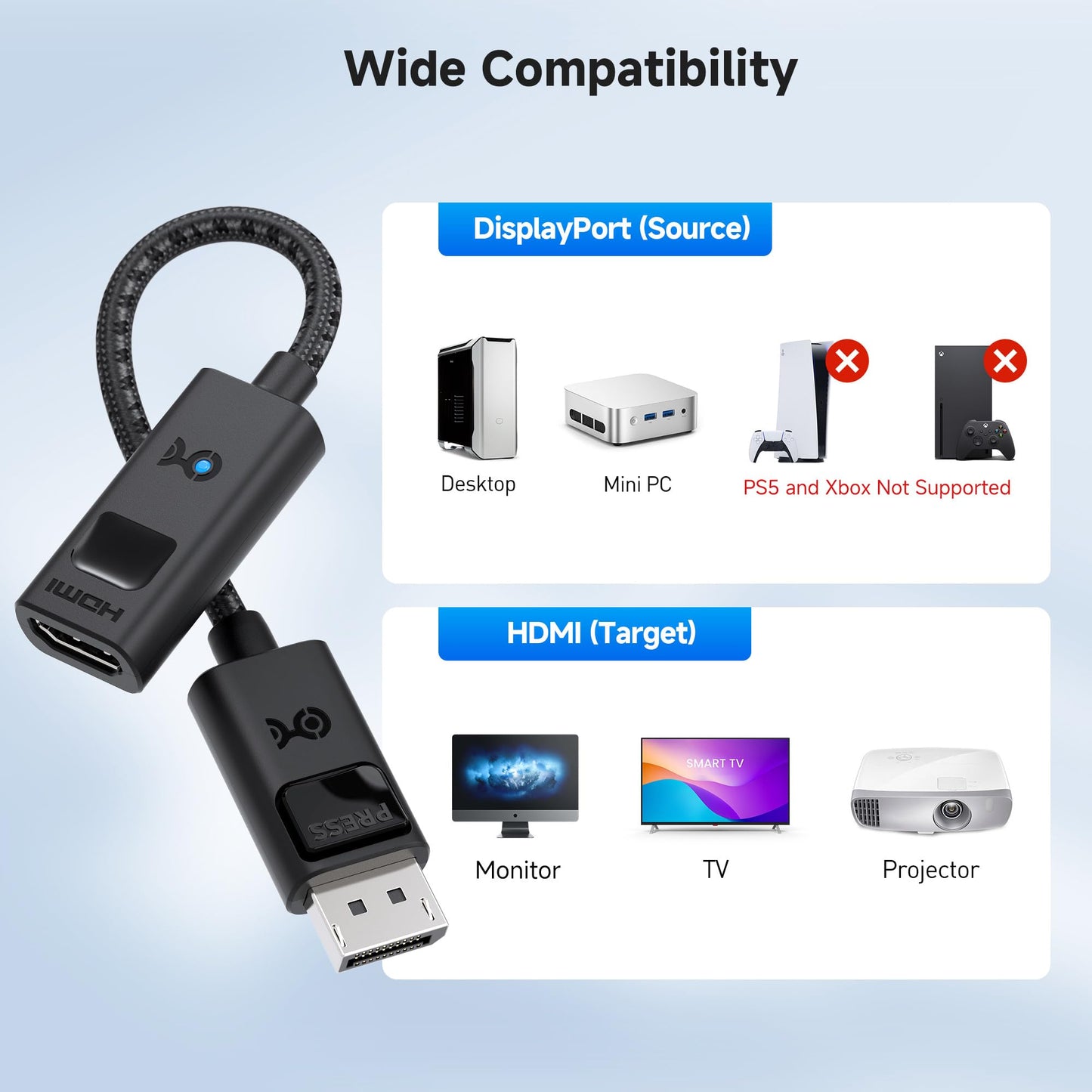 Cable Matters 8K DisplayPort 1.4 to HDMI Adapter with 4K@120Hz or 8K@60hz, Unidirectional (DP 1.4) Display Port to HDMI port 8K Cable Adapter in Black, Support for RTX 3080/3090, RX 6800/6900 and More
