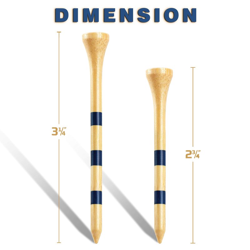 CHAMPKEY Premium Bamboo Golf Tees 170 Pack - 120 Pcs Long Tees with 50 Pcs Short Tees Assorted Pack - Friendly Biodegradable Material Golf Tee（2-3/4"）