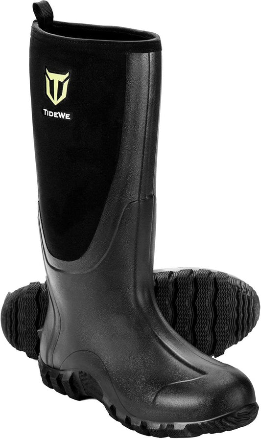 TIDEWE Waterproof Rubber Boots for Men - Multi-Season Outdoor Hunting | 6mm Neoprene, Steel Shank