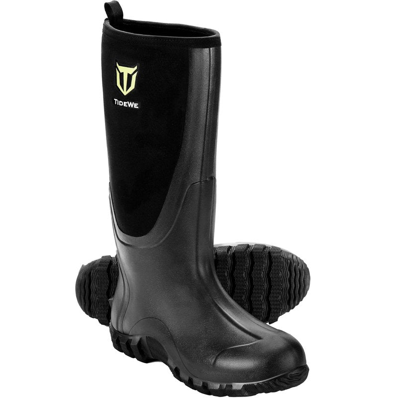 TIDEWE Rubber Boots for Men Multi-Season, Waterproof Rain Boots with Steel Shank, 6mm Neoprene Sturdy Rubber Outdoor Hunting Boots Size 9 (Black)