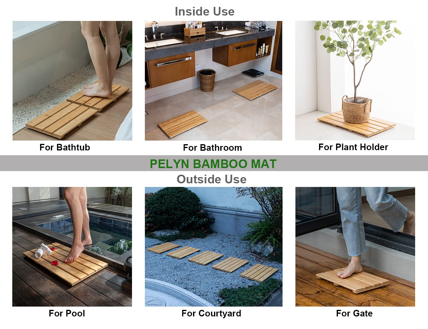 Small Bamboo Bath Mat – Mini Wooden Shower Floor Mat for Compact Bathroom, RV or Tight Spaces, Non-Slip, Quick Dry, Easy to Clean, Indoor Outdoor Use, 15.8" x 10.2" by PELYN