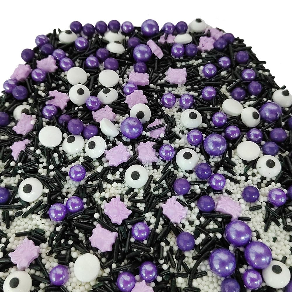 1 Bottle Candy Eyeballs Eyes Cake Cupcake Toppers Edible Baking Purple Sugar Pearls Halloween Sprinkles Cookie Decorations Holiday Party Christmas Supplies(100g/3.5oz)