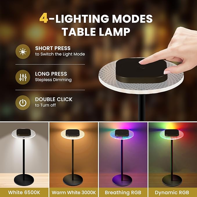 LOFTEK Cordless Table Lamps Set of 2, Rechargeable Table Lamp, Up to 55 Hrs Ultra-Long Battery Life, Eye-Friendly, Touch Dimming, Portable Wireless Ambient Lighting (Black, 2 Pack)