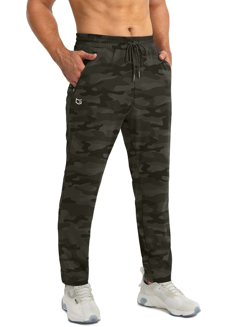 G Gradual Men's Sweatpants with Zipper Pockets Tapered Joggers for Men Athletic Pants for Workout, Jogging, Running (Green Camo, Large)